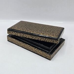 Vintage Lacquer Art Wood Trinket Jewelry Box  Floral Design India 5"L×3"W